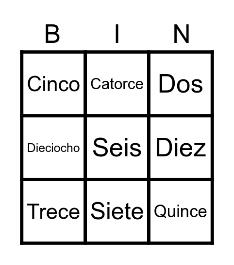 LOS NÚMEROS Bingo Card