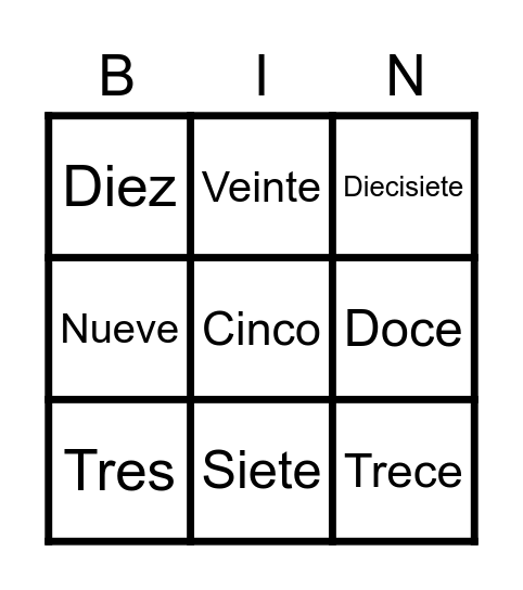 LOS NÚMEROS Bingo Card
