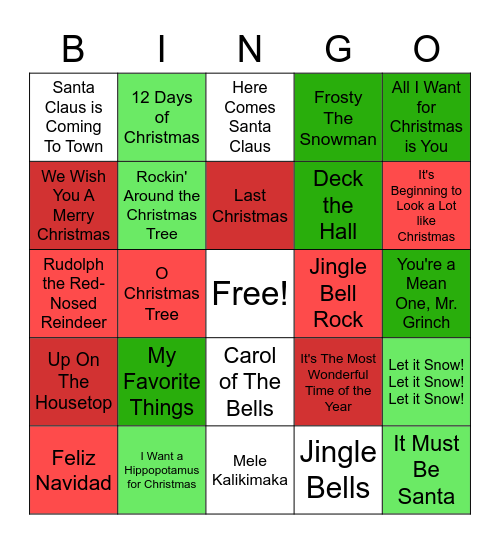 Holiday Song Bing! Bingo Card