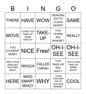 practice Bingo Card