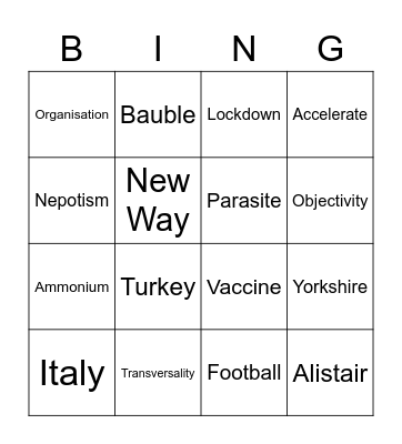 Andy's Christmas Bingo Bonanza Bingo Card