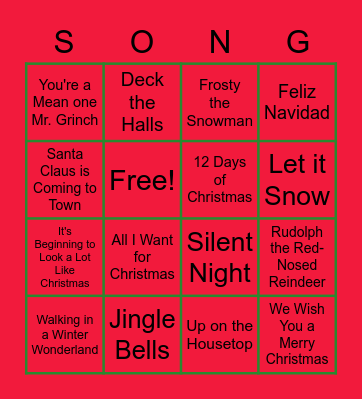 Christmas Songs Bingo Card