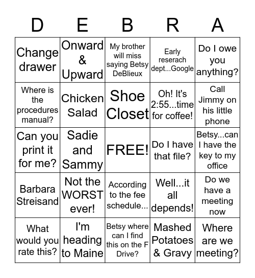 DEB "ISMS" Bingo Card