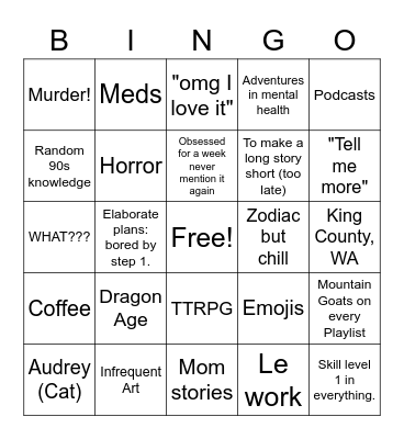 Kels Bingo Card