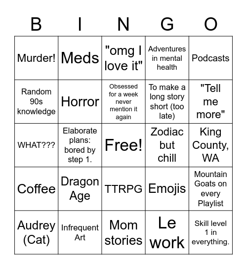 Kels Bingo Card