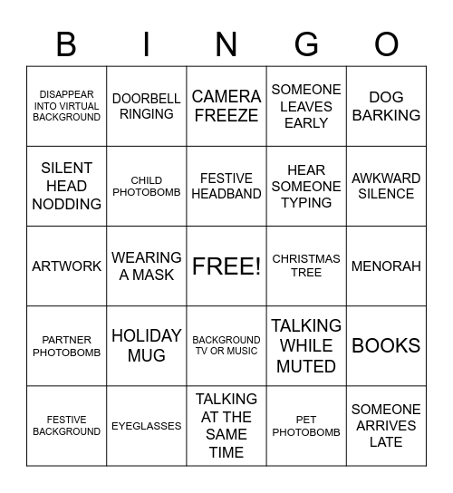 Virtual Holiday Party BINGO Card