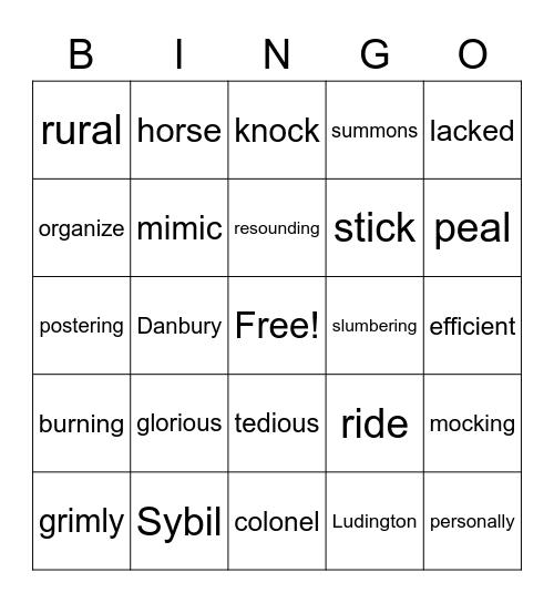 Sybil Ludington Vocabulary Bingo Card