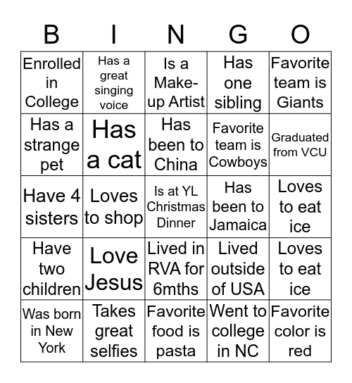 YoungLives Fellowship Bingo Card