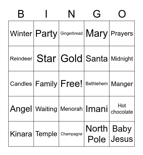 Holiday Bingo Card