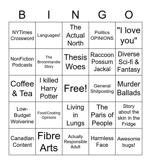 Takhys Bingo Card