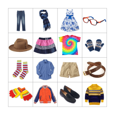 Clothes Bingo Card