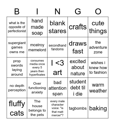 Jessa Bingo Card