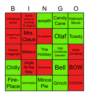 TAG CHRISTMAS BINGO Card