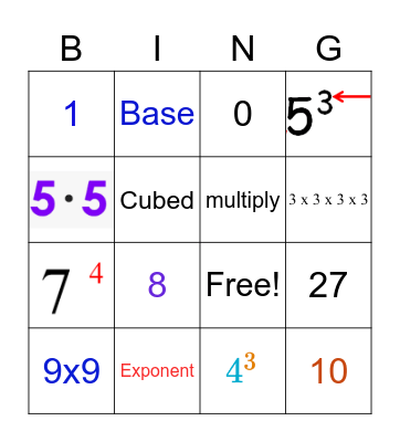 Exponent Fun! Bingo Card