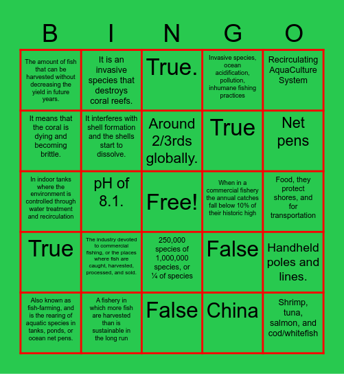 Marine Resources Bingo Card