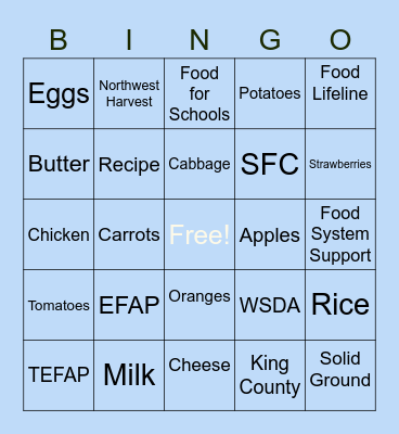 Seattle Food Committee Bingo Card