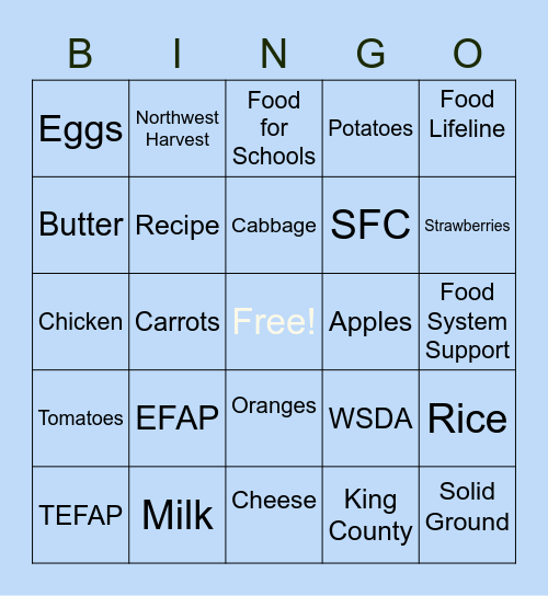 Seattle Food Committee Bingo Card