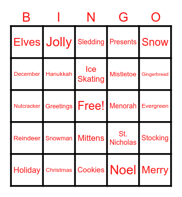 Wester Winter Wonderland Bingo Card