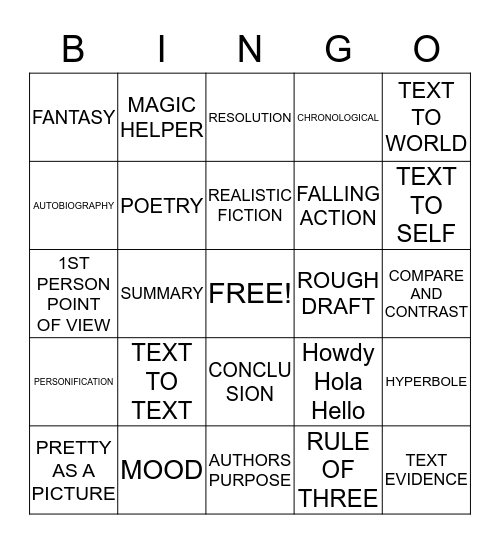 ELAR BINGO Card