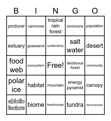 Biome Bingo! Bingo Card