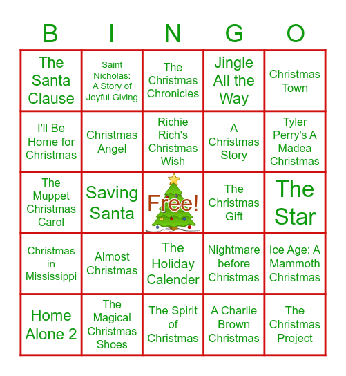 Christmas Movie Bingo Card