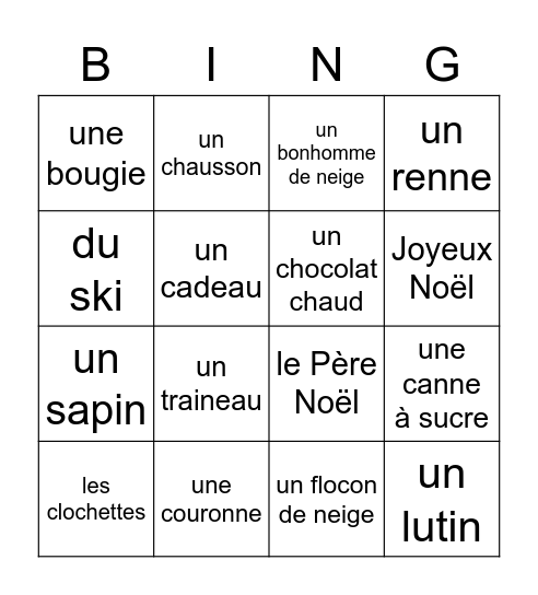 Les mots de l'hiver Bingo Card