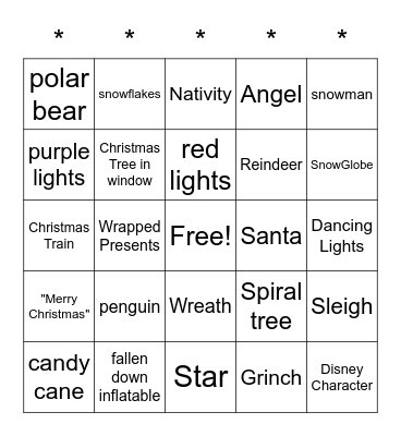 Christmas Lights Bingo Card