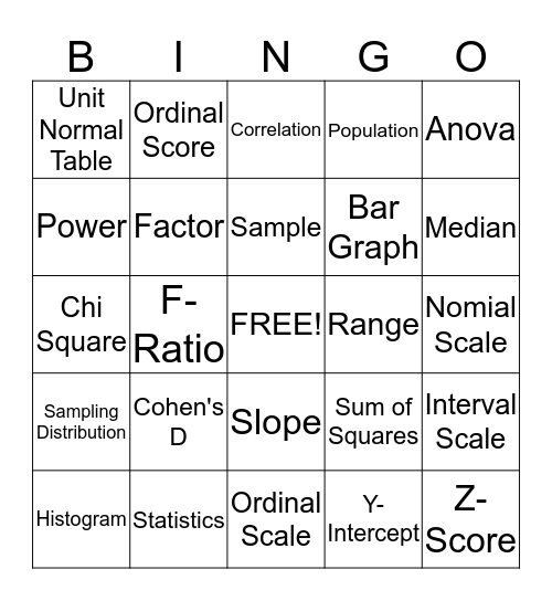 STATS BINGO! Bingo Card