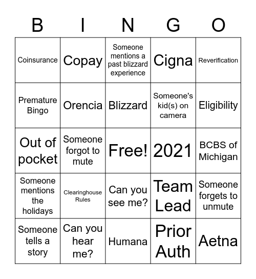 Blizzard 2021 Bingo Card