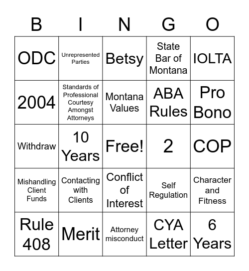 Ethical Bingo Card