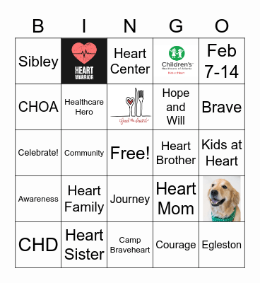 CHD Awareness Week Celebration 2021 Bingo Card