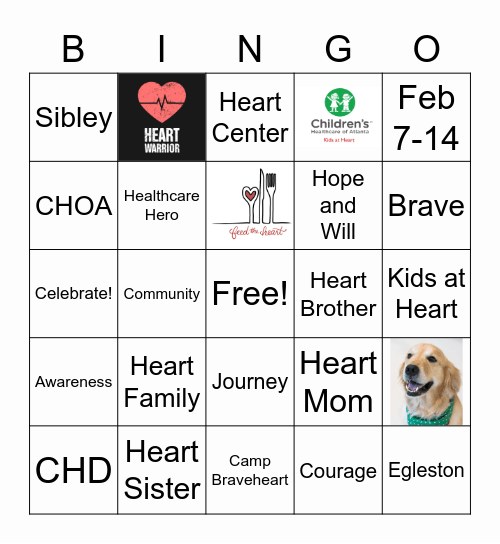 CHD Awareness Week Celebration 2021 Bingo Card