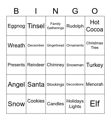 Holiday Bingo Card