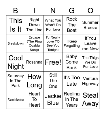 Yacht Rock Elks Bingo Card