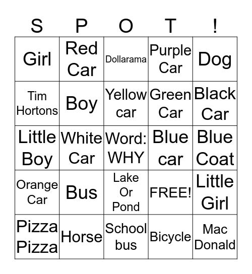 Spot! Bingo Card