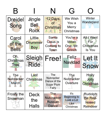 Holiday Music BINGO Card