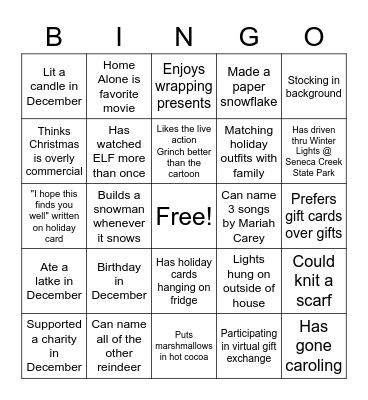 SFES Holiday Bingo Card