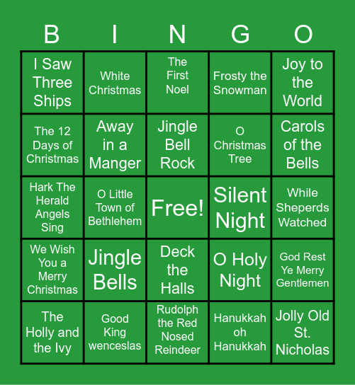 Holiday Band Bingo Card