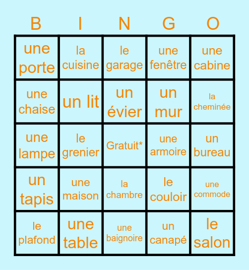 Le Vocabulaire-unit 8 Bingo Card