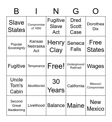 Reform and Compromise Bingo Card