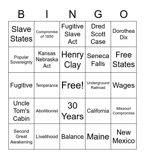 Reform and Compromise Bingo Card