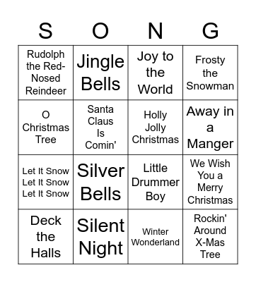 Christmas Song Bingo Card