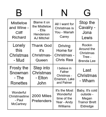 Poole Xmas Bingo - Christmas Tunes Bingo Card