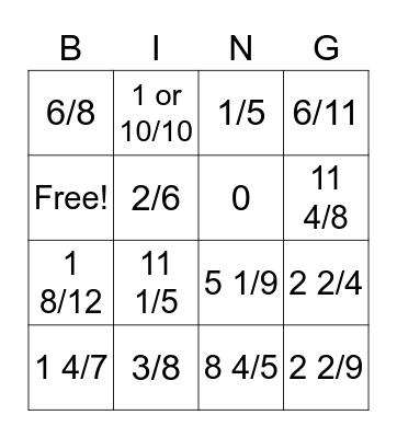 FRACTION MATH REVIEW Bingo Card