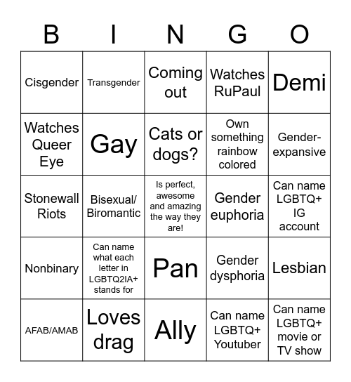 Rainbow Alliance Bingo Card