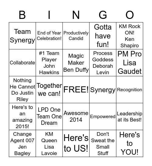 LPD Organizational Effectivness Bingo Card
