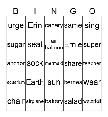 Practice -er, -air, and /s/ sounds Bingo Card