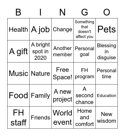Gratitude Bingo! Bingo Card