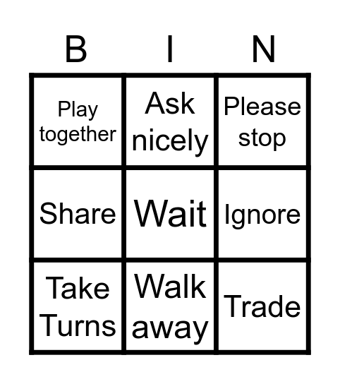 Friendly Skills Bingo Card