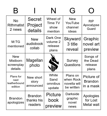 State of the Sanderson 2020 Bingo Card